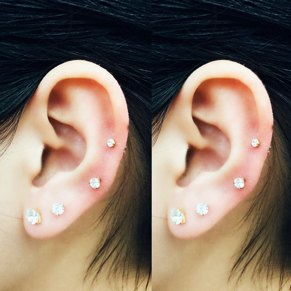 Medical Stainless steel Crystal Zircon Ear Studs Earrings For Women