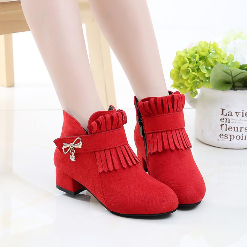 Girls Fashion Boots Leather Sport Shoes For Children High Heel Warm Boots Short