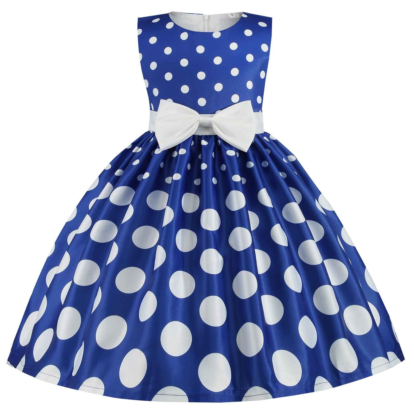 Kids Girls Ball Gown Party Dress Elegant Bowknot Dot Printed Pageant Gown Birthday