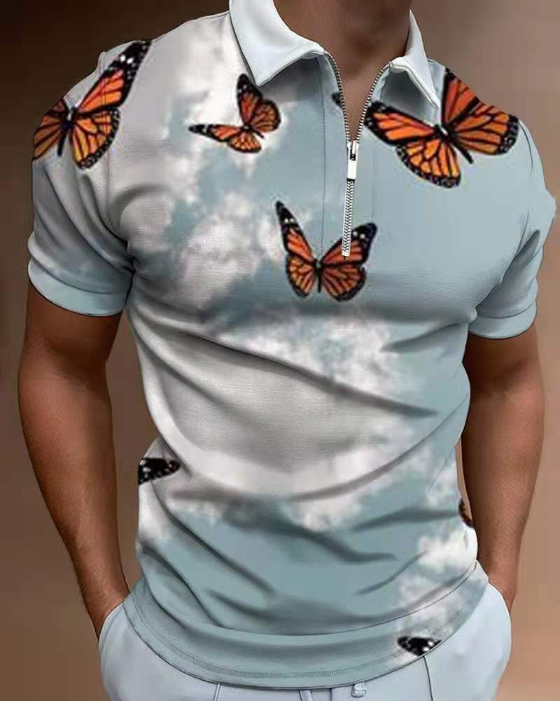 Summer Fashion Tops For Men Polo Shirt Floral Print Patchwork Short Sleeve Loose Casual