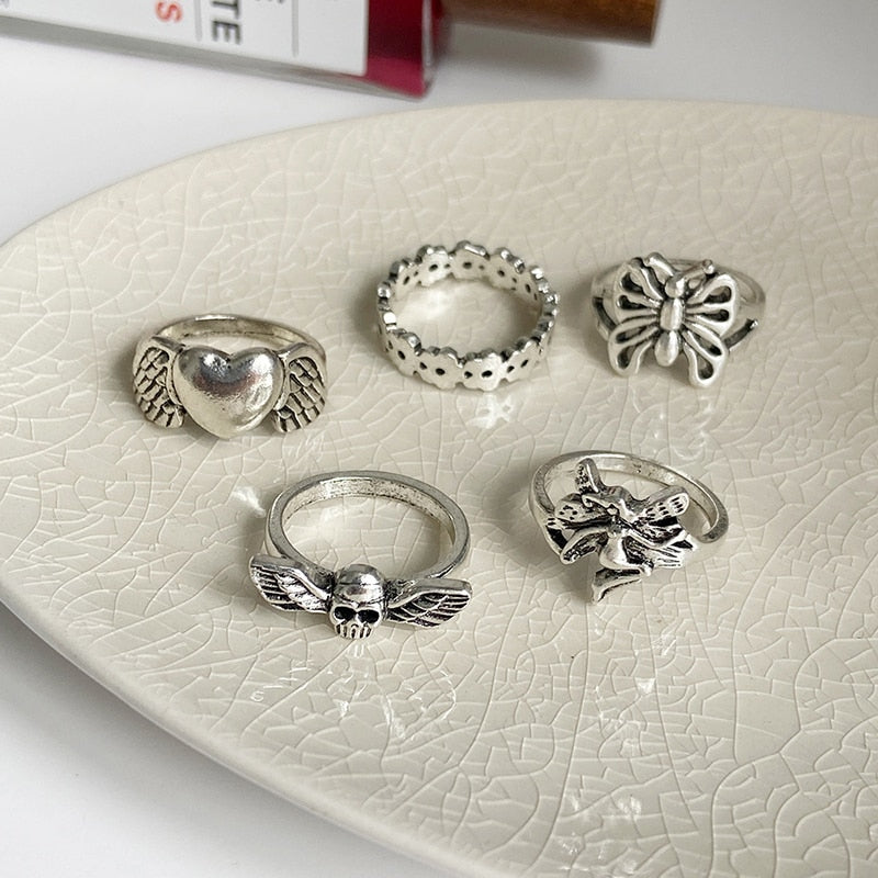 Vintage Rings Set For Women Girls Jewelry Accessories Butterfly Gothic Finger Ring Jewellery Gifts