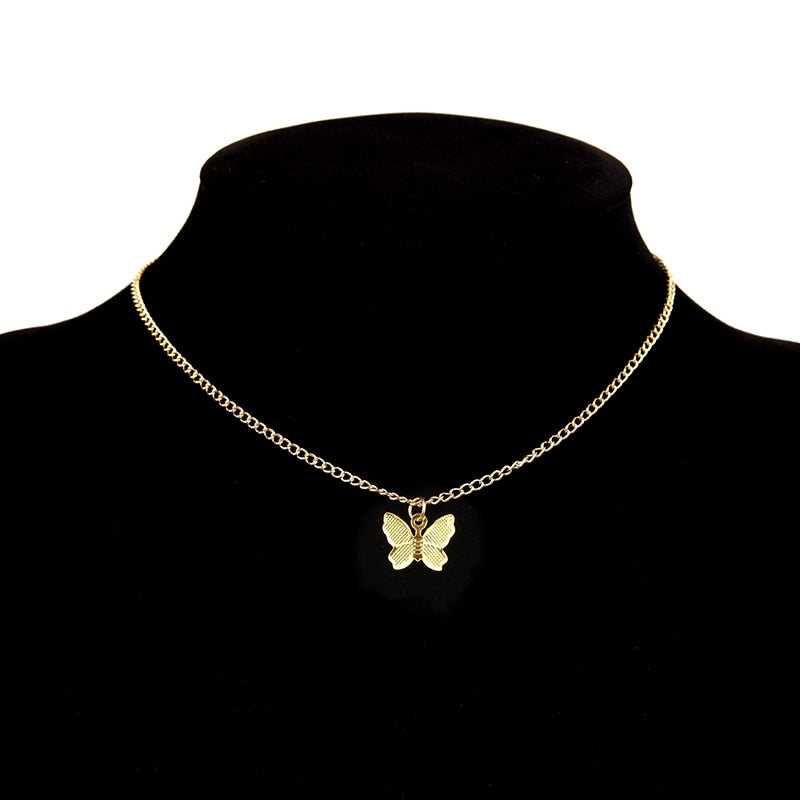 Vintage Multilayer Pendant Butterfly Necklace for Women Butterflies Moon Star Charm Choker Necklaces Boho Jewelry Christmas Gift