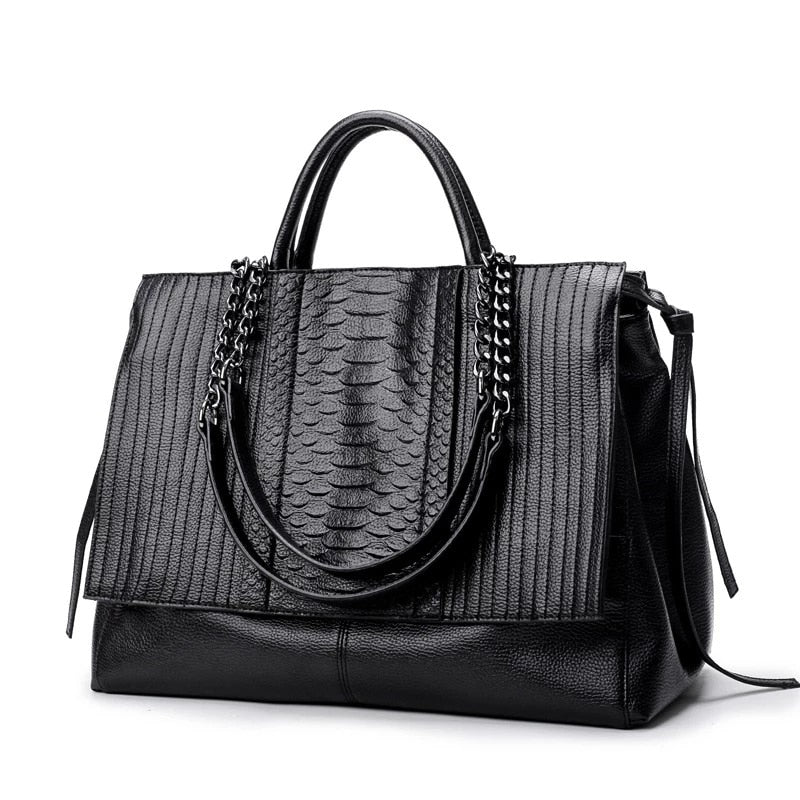 NIGEDU Brand design women handbag luxury Simple crocodile leather handbags Chain Women&#39;s shoulder bag black big Totes bolsas