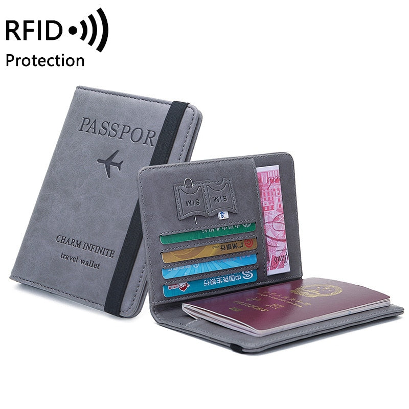 Women Men RFID Vintage Business Passport Covers Holder Multi-Function ID Bank Card