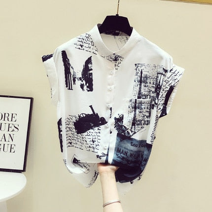 Vintage Print Shirt Women Long Sleeve Chiffon Blouse 2022 Spring