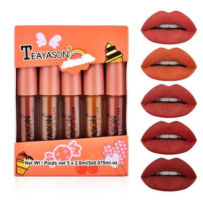 Women Fashion Pumpkin Color Matte Velvet Lipstick Set Moisturizer Sexy Lip