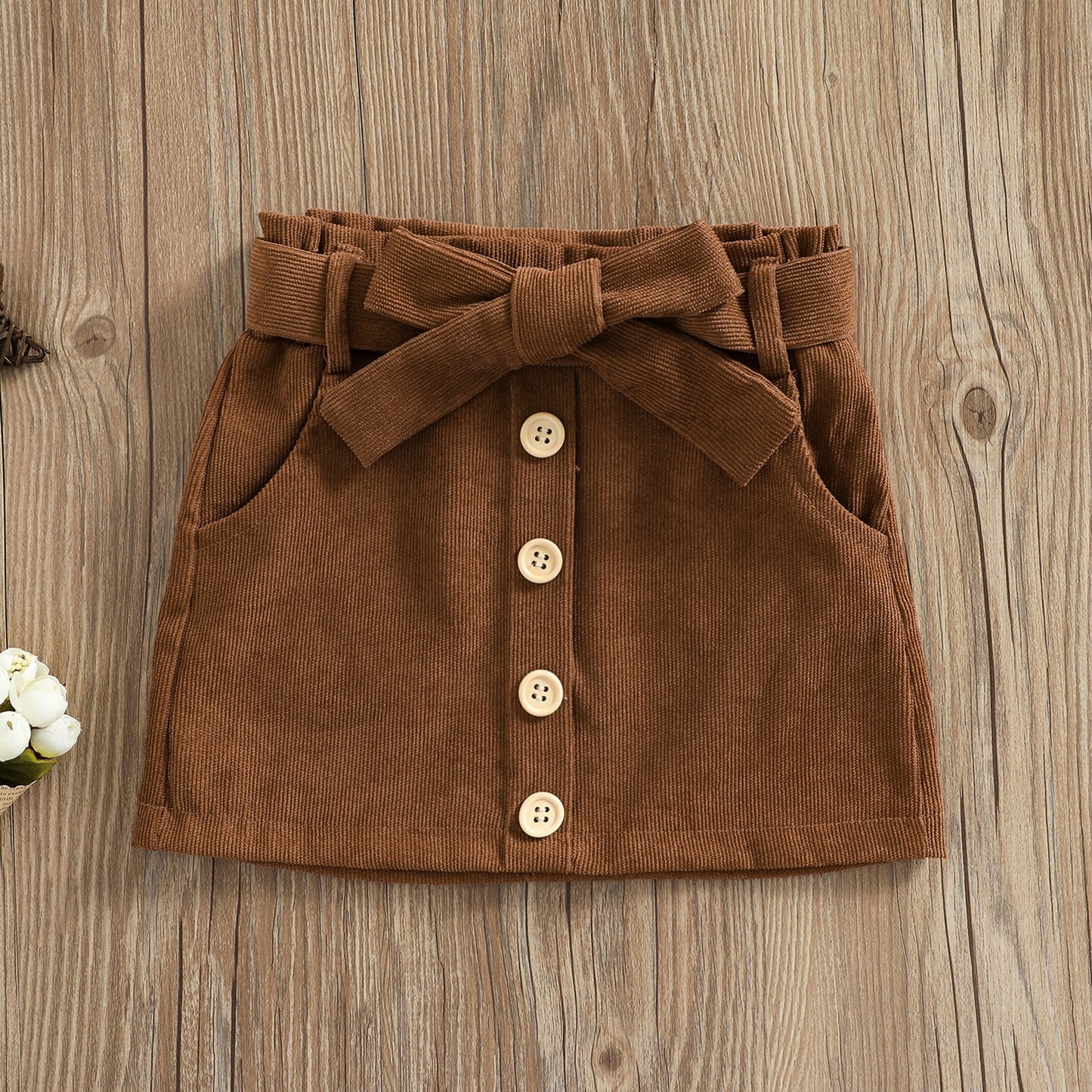 Ma&amp;Baby 1-6Y Children Kid Baby Girls Skirts Corduroy Bow Button