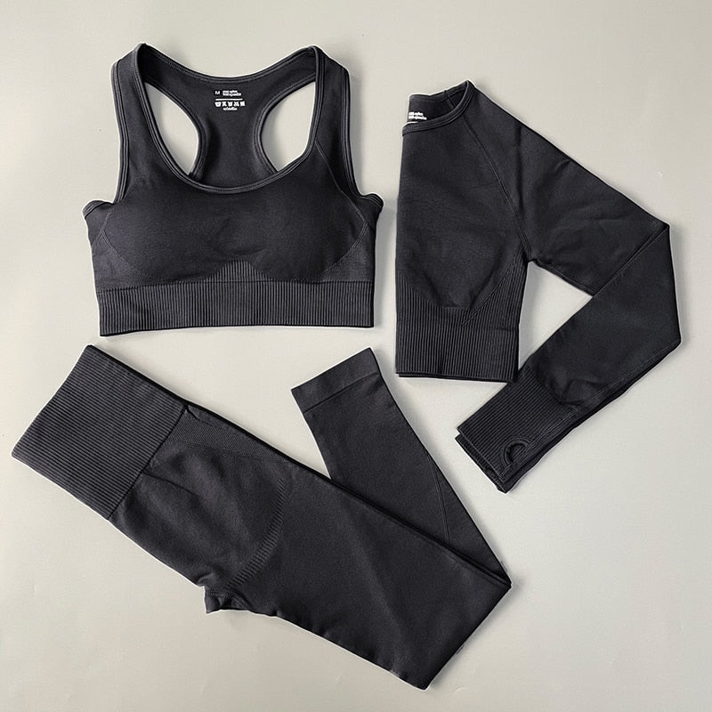 2/3/4PCS Seamless Women’s Yoga Set – Workout Sportswear Gym Clothes Fitness Outfit