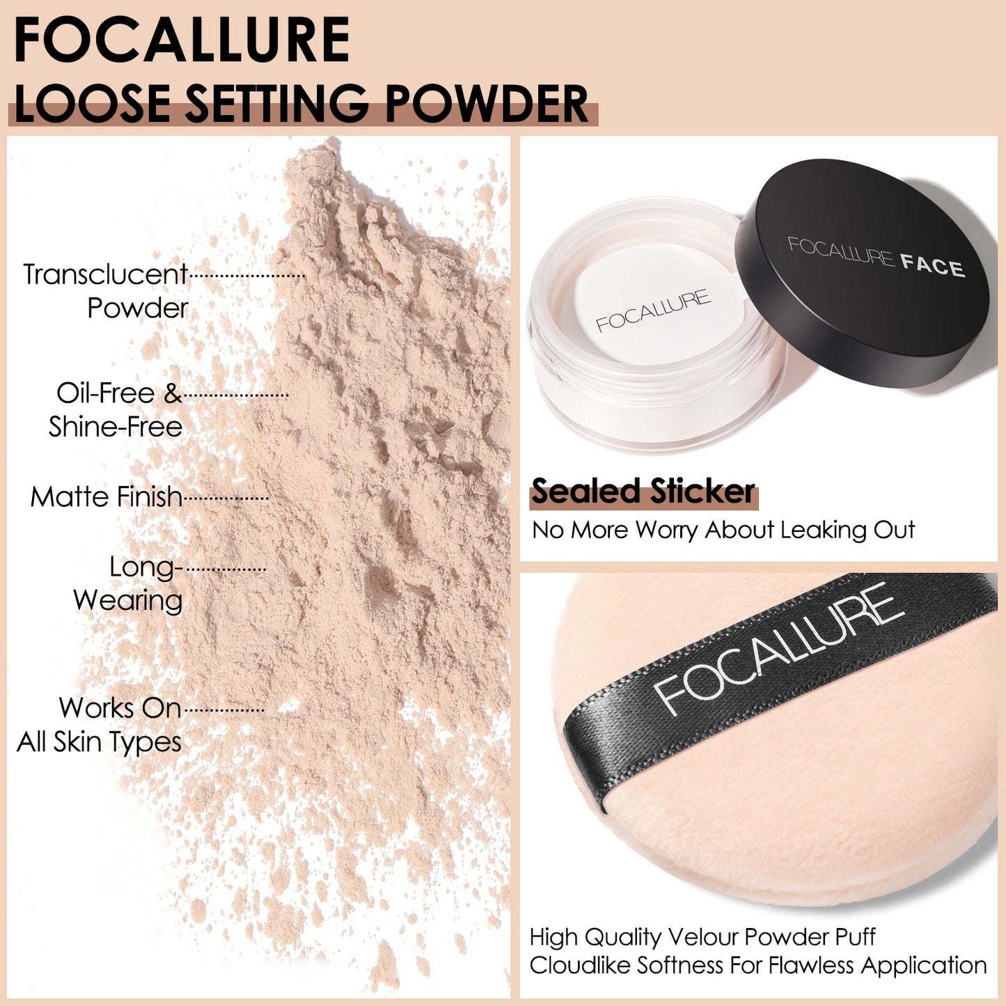 Face Loose Powder Mineral 3 Colors Waterproof Matte Setting Finish Makeup Oil-control