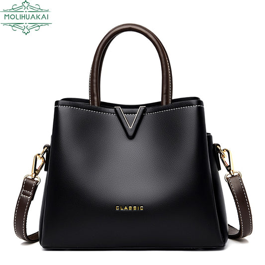Ladies Luxury Leather Handbag Retro Soft Leather Messenger Bag Solid