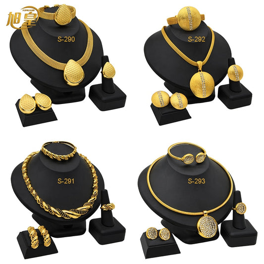 XUHUANG African Necklaces Bracelets Earing Sets Nigerian Wedding Jewelry