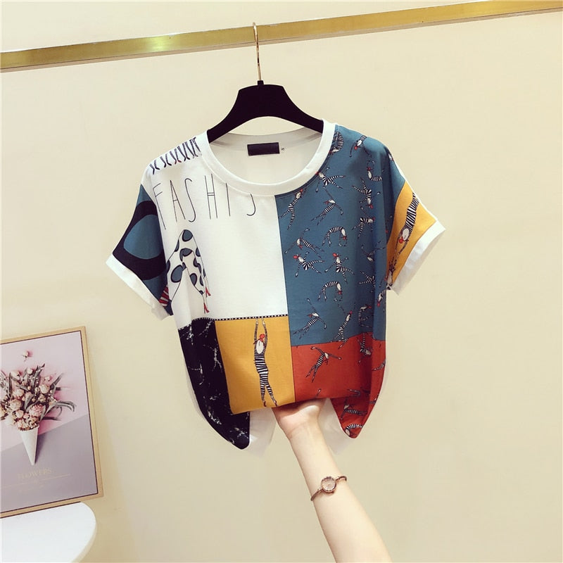 2025 Women’s Vintage Print Loose T-Shirt – Short Sleeve Summer Top