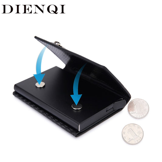 DIENQI Rfid Carbon Fiber Men Wallets Leather Card Holder Slim Thin Wallet