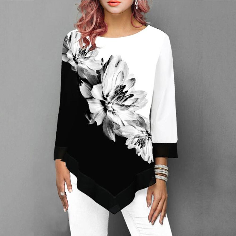 Casual Women Summer T-shirt Fashion Printed Patchwork Stretch