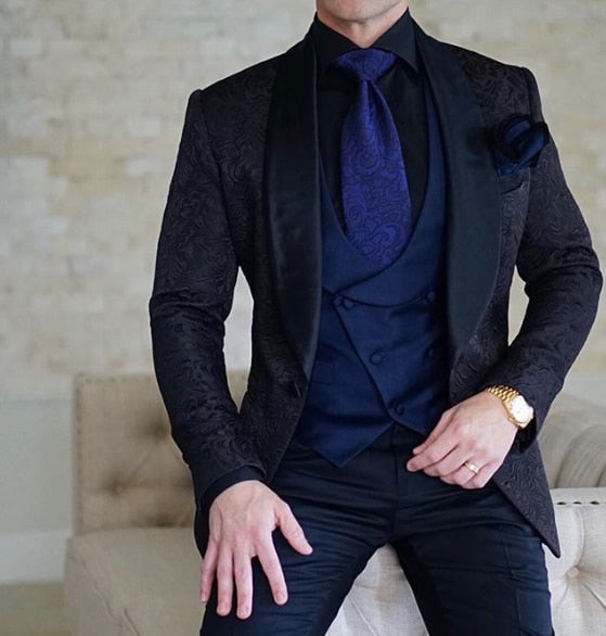 Men's Wedding Suits 2021 Italian Design Custom Made Black Smoking