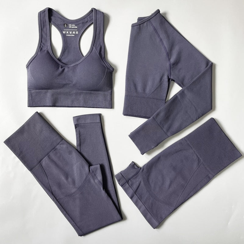 2/3/4PCS Seamless Women’s Yoga Set – Workout Sportswear Gym Clothes Fitness Outfit