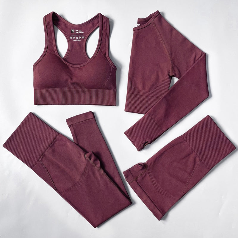 2/3/4PCS Seamless Women’s Yoga Set – Workout Sportswear Gym Clothes Fitness Outfit