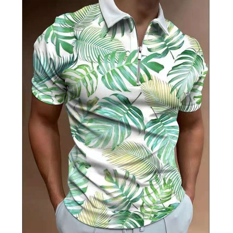 Summer Fashion Tops For Men Polo Shirt Floral Print Patchwork Short Sleeve Loose Casual