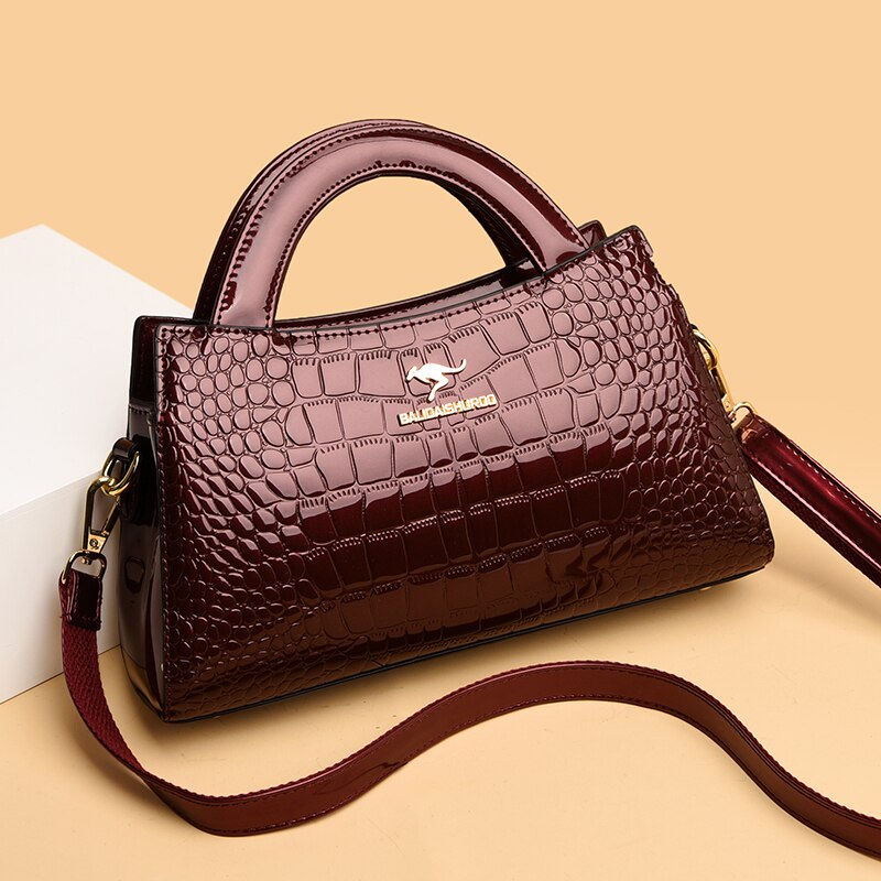 Women Luxury Patent Leather Messenger Bags Crocodile Female Crossbody