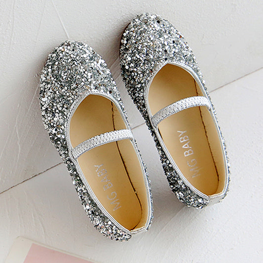 1-11 Years Girls Dance Leather Princess Shoes Sequined Soft Bottom