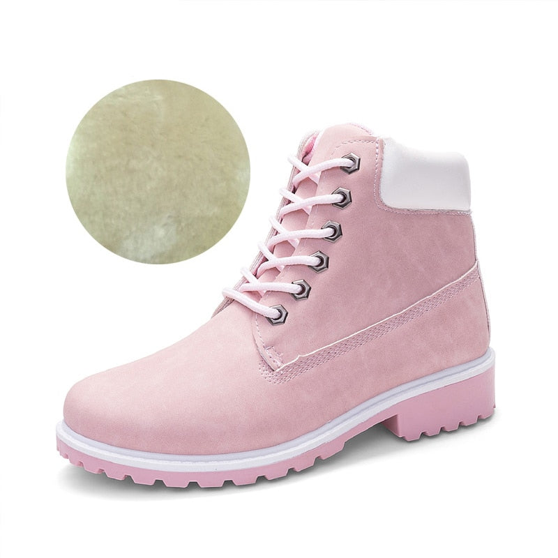 Shoes Women Plush Snow Boot Heel Fashion Keep Warm Women&#39;s Boots Woman Size 36-42 Ankle Botas Pink