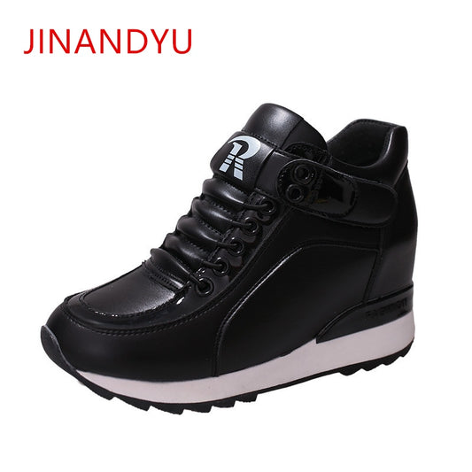 PU Leather Vulcanized Shoes Woman Platform Wedge Sneakers Hidden Heel