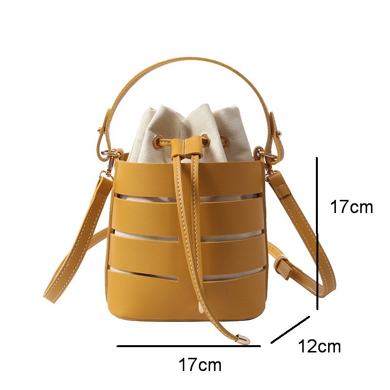 FUNMARDI Small Bucket Crossbody Bags Women Hollow Out PU Leather Handbags