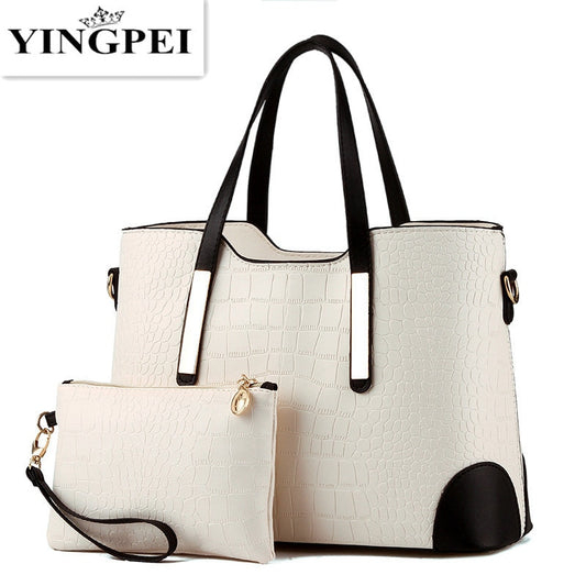 YINGPEI Women Bag  Shoulder Handbag Women Vintage Messenger Bags Top-Handle Crocodile Pattern Composite Bag Purse Wallet Leather