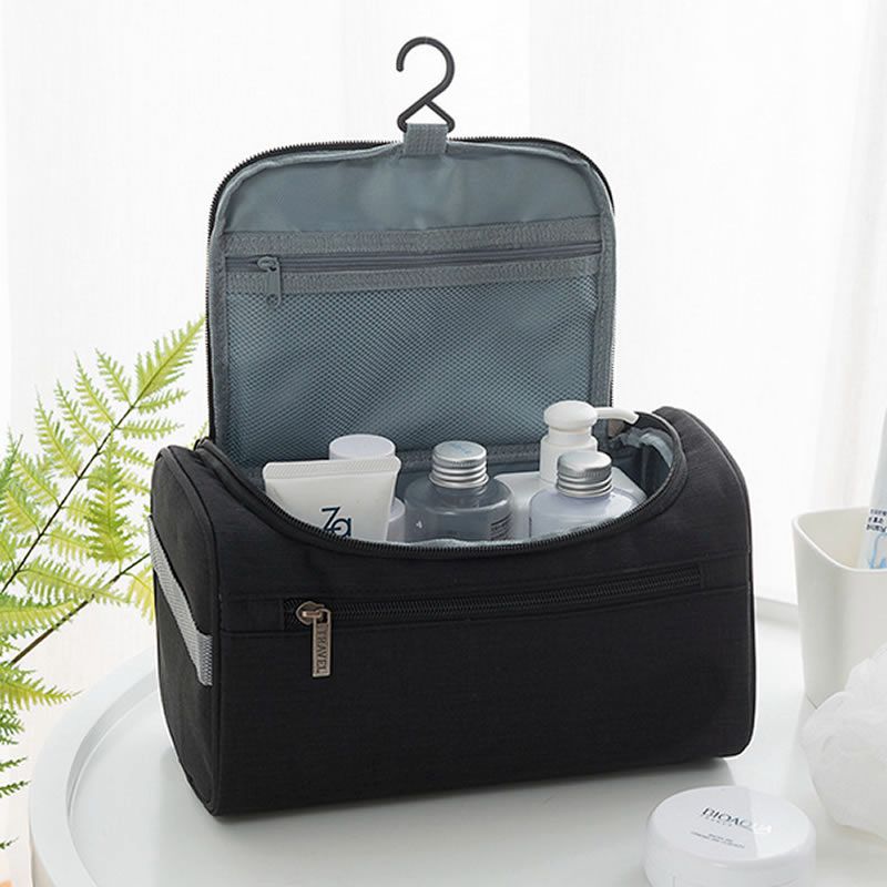 Men Travel Cosmetic Bag Functional Hanging Zipper Makeup Case Necessaries