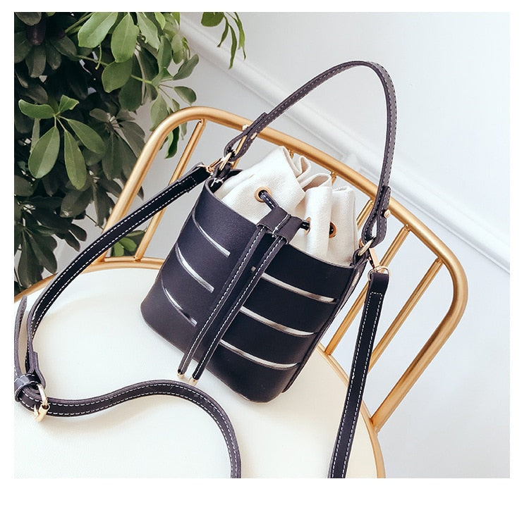 FUNMARDI Small Bucket Crossbody Bags Women Hollow Out PU Leather Handbags