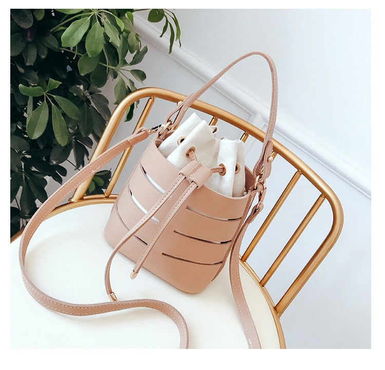 FUNMARDI Small Bucket Crossbody Bags Women Hollow Out PU Leather Handbags