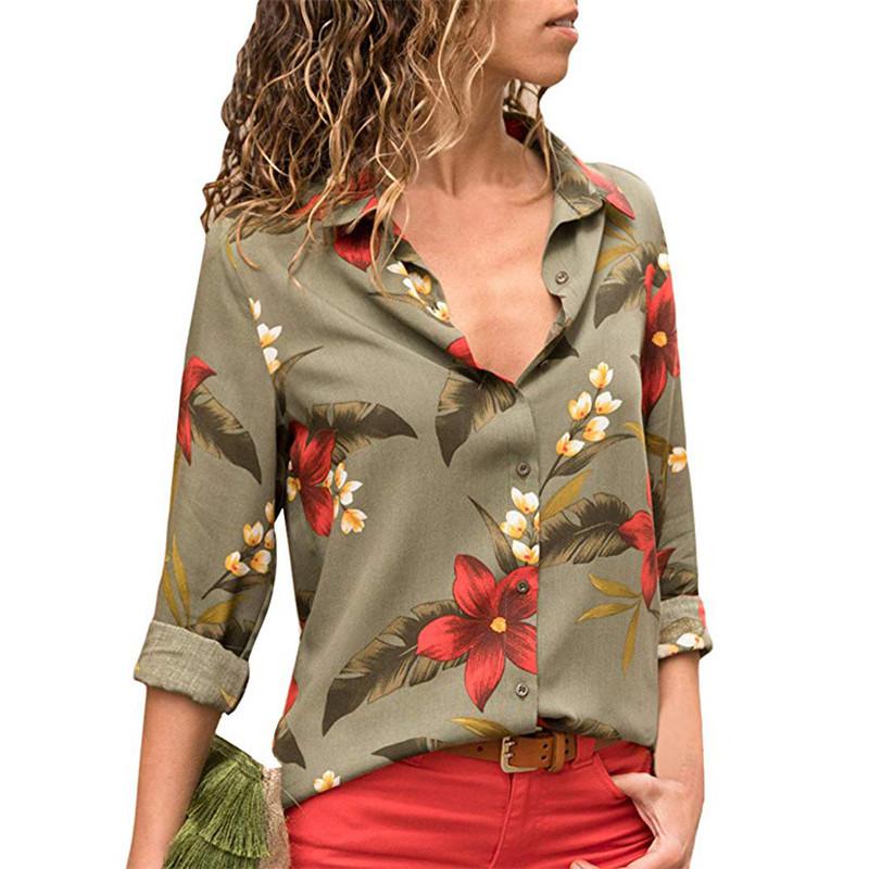 2025 Women’s Fashion Print Blouse – Long Sleeve Elegant Tops