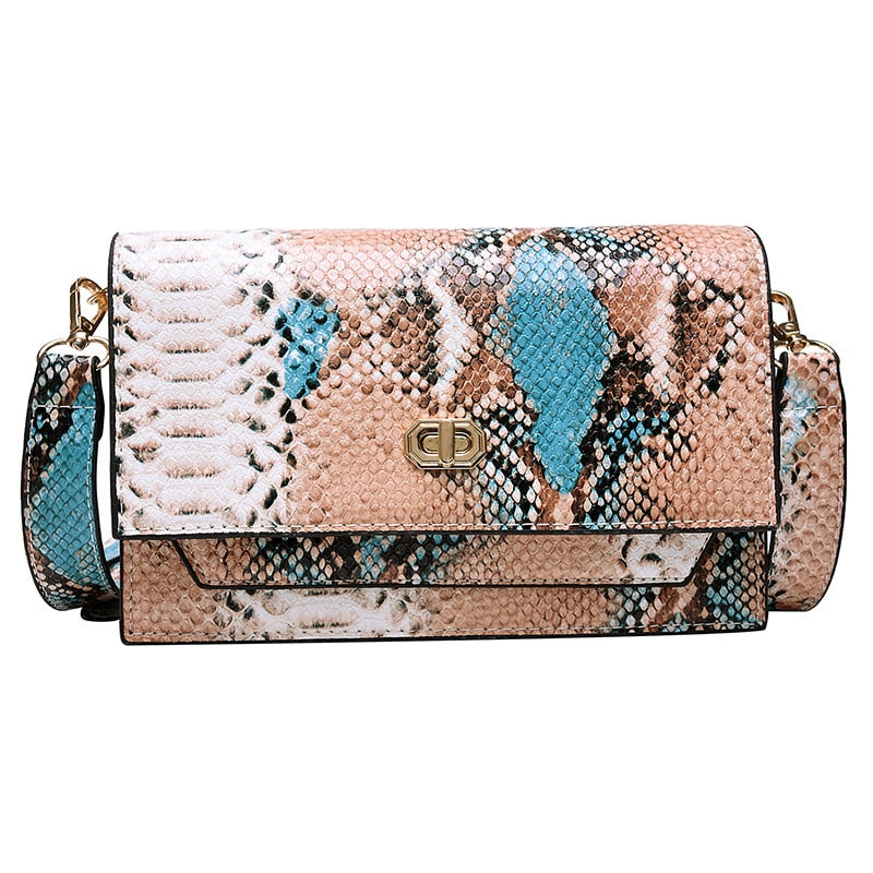 Snake Pattern women flap bags PU Leather ladies Handbag Luxury Designer