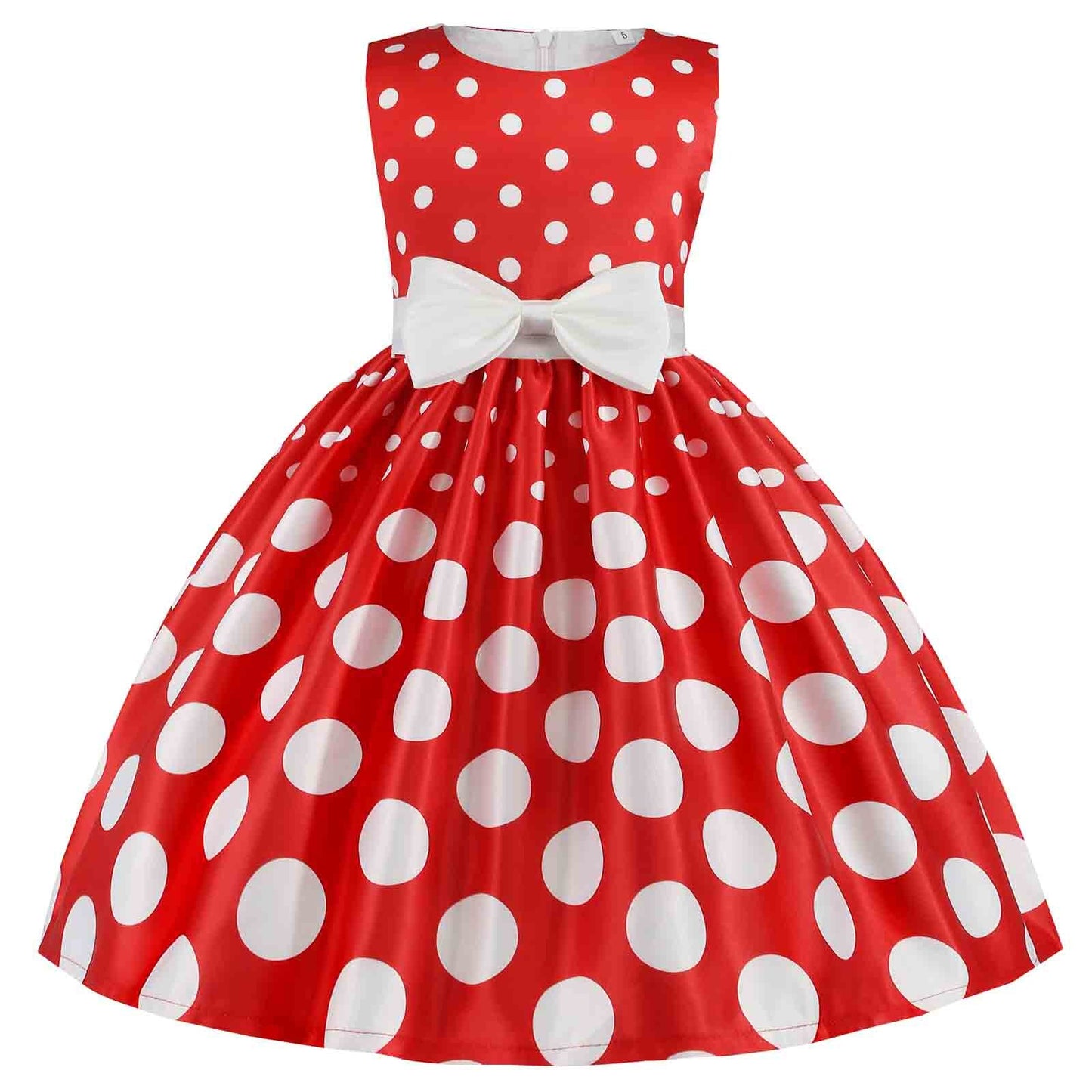 Kids Girls Ball Gown Party Dress Elegant Bowknot Dot Printed Pageant Gown Birthday