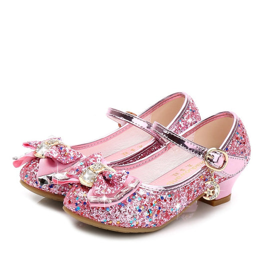 Princess Kids Leather Shoes for Girls Flower Casual Glitter Children