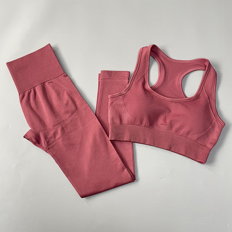 2/3/4PCS Seamless Women’s Yoga Set – Workout Sportswear Gym Clothes Fitness Outfit