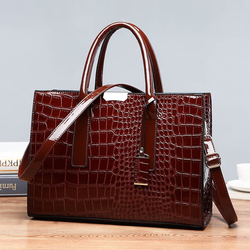 Luxury Designer Handbag Women Crocodile Pattern Leather Handbag Large Capacity