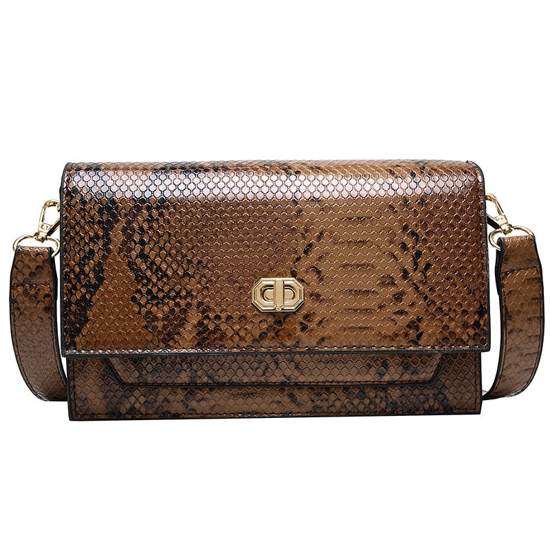 Snake Pattern women flap bags PU Leather ladies Handbag Luxury Designer