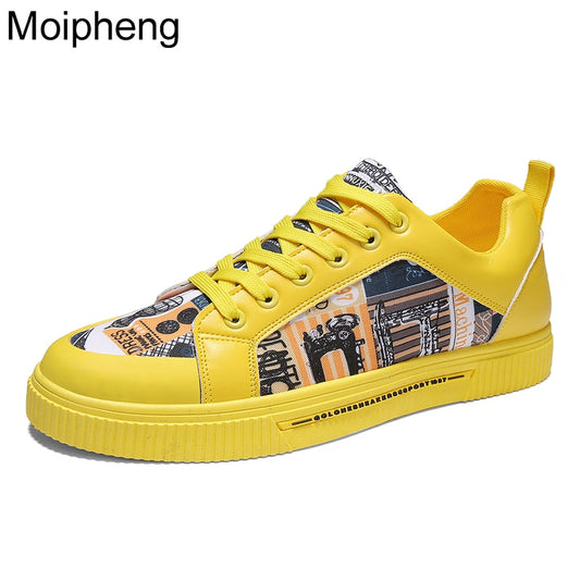 Moipheng Women Shoes 2022 Fashion Graffiti PU Flat with Sneakers Spring/Autumn Casual Women Shoes Plus Size Colorful White Shoes