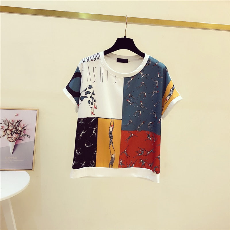 2025 Women’s Vintage Print Loose T-Shirt – Short Sleeve Summer Top