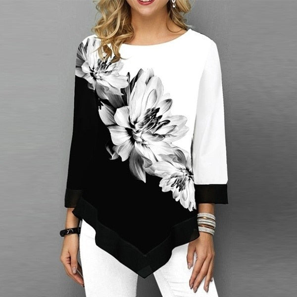 Casual Women Summer T-shirt Fashion Printed Patchwork Stretch