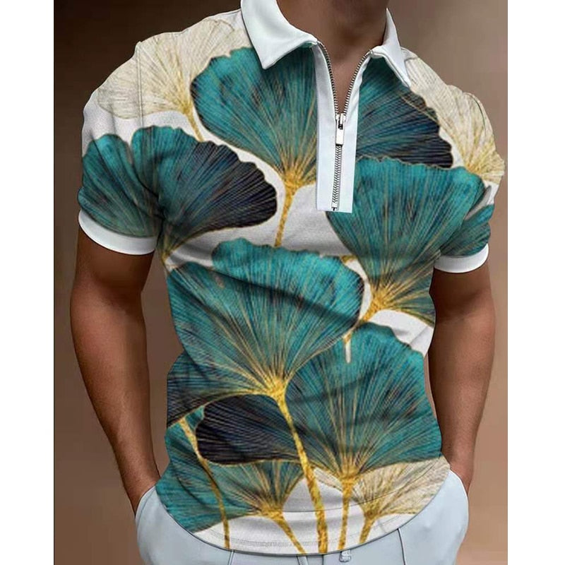 Summer Fashion Tops For Men Polo Shirt Floral Print Patchwork Short Sleeve Loose Casual