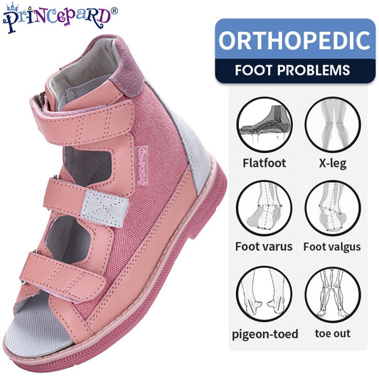 Princepard Summer Kids Orthopedic Sandals Boys Girls Genuine Leather Footwear