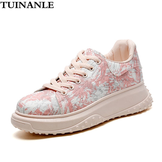 Shoes Colorful Print Sneakers Ladies Thick Bottom Daddy Shoes Breathing Leisure Pink New Female Vulcanize Shoes