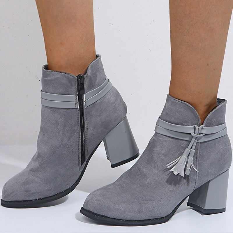 New Women Boots Casual Boots Ladies Zipper Women High Heels Black