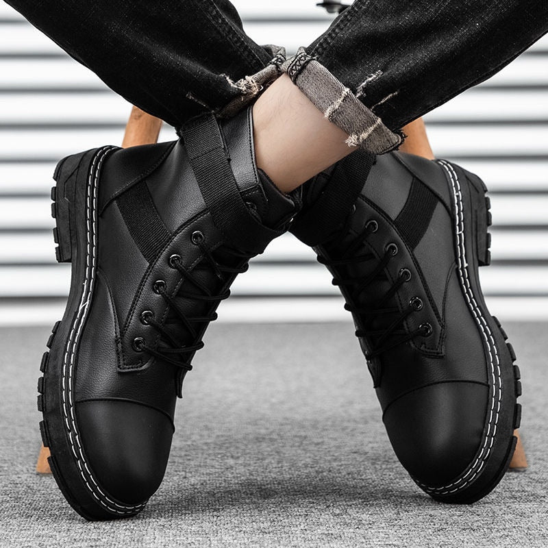 New Men botas Leather shoes High Top Fashion Winter Warm Snow shoes Motorcycle Ankle Boots Winter men Ankle Boots