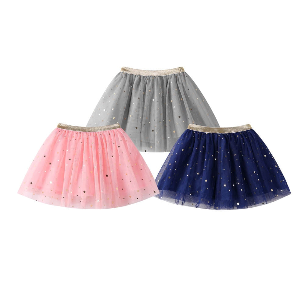 Fashion Kids Mesh Miniskirts Girls Princess Stars Glitter Dance Ballet Tutu Brand