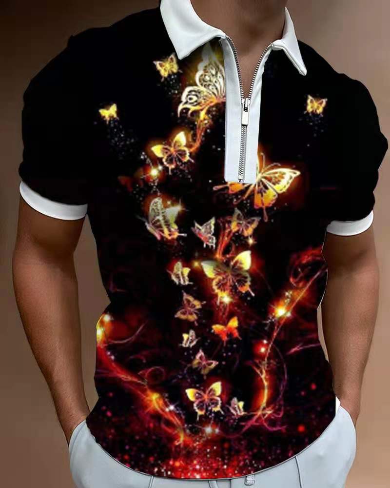 Summer Fashion Tops For Men Polo Shirt Floral Print Patchwork Short Sleeve Loose Casual