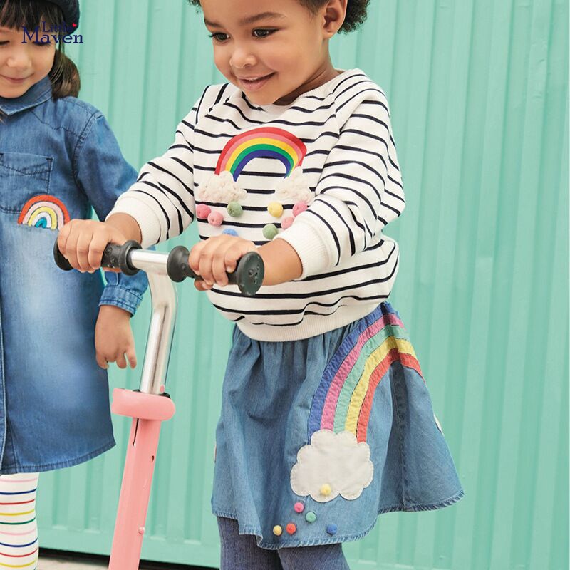 Little maven Baby Girls Summer Dress Unicorn Denim Skirt Lovely Casual Clothes