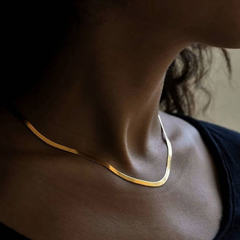 Necklace Choker Stainless Steel Herringbone Gold Color Chain Necklace For Women Jewelry